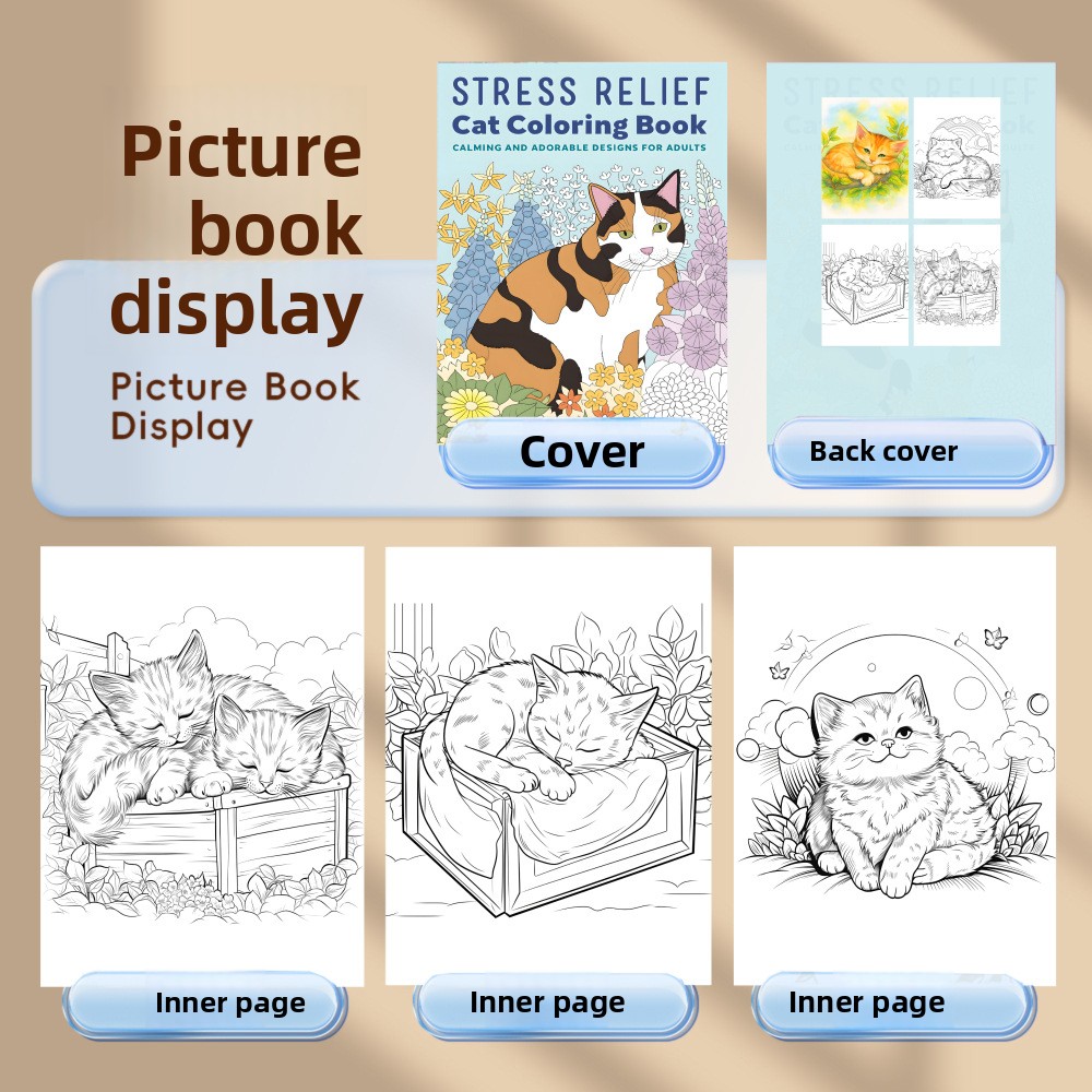 Stress Relief Cat Coloring Boo - огляд і ціна Adult Coloring Book Stress Relief