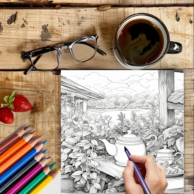 Tea In The Gardens Coloring Bo - огляд і ціна Adult Coloring Book Stress Relief